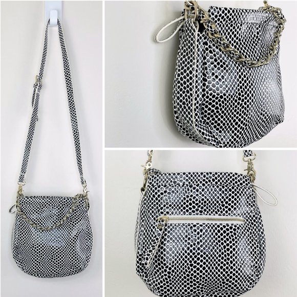 Sondra Roberts Squared SR2 Black/White Faux Snakeskin Crossbody Bag - Picture 1 of 10